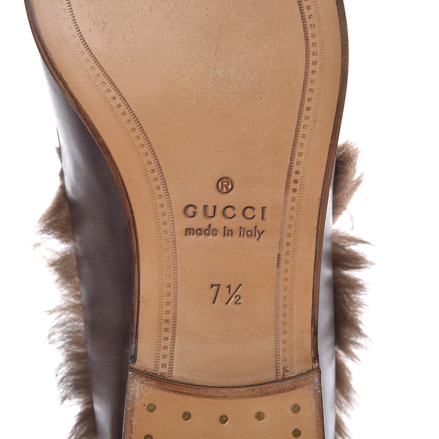 Gucci Calfskin Fur Mens Jordaan Loafers 7.5 Dark Brown Natural 6 of 8