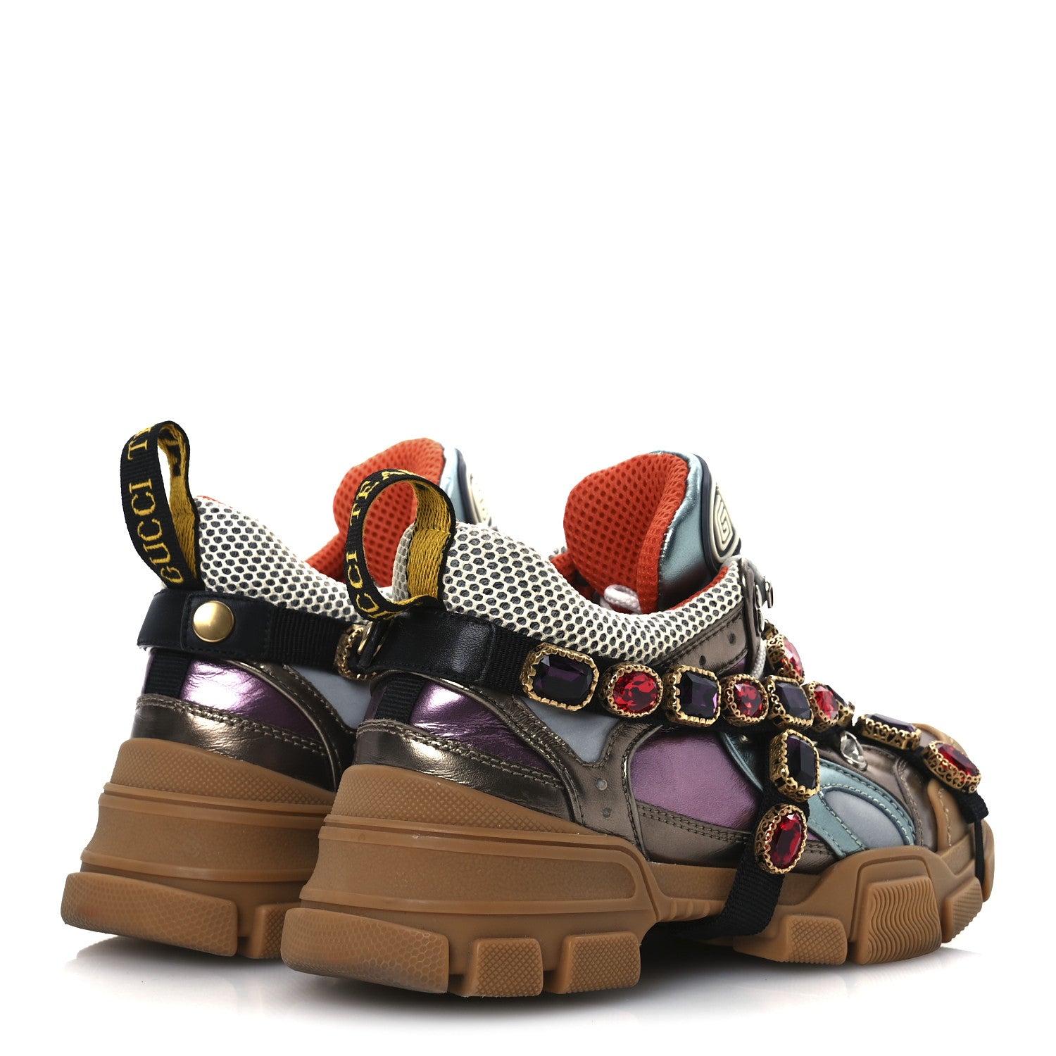 Gucci X SEGA Mesh Suede Calfskin Removable Crystals Womens Flashtrek Sneakers 36 Rame Mystic White Lago 5 of 10