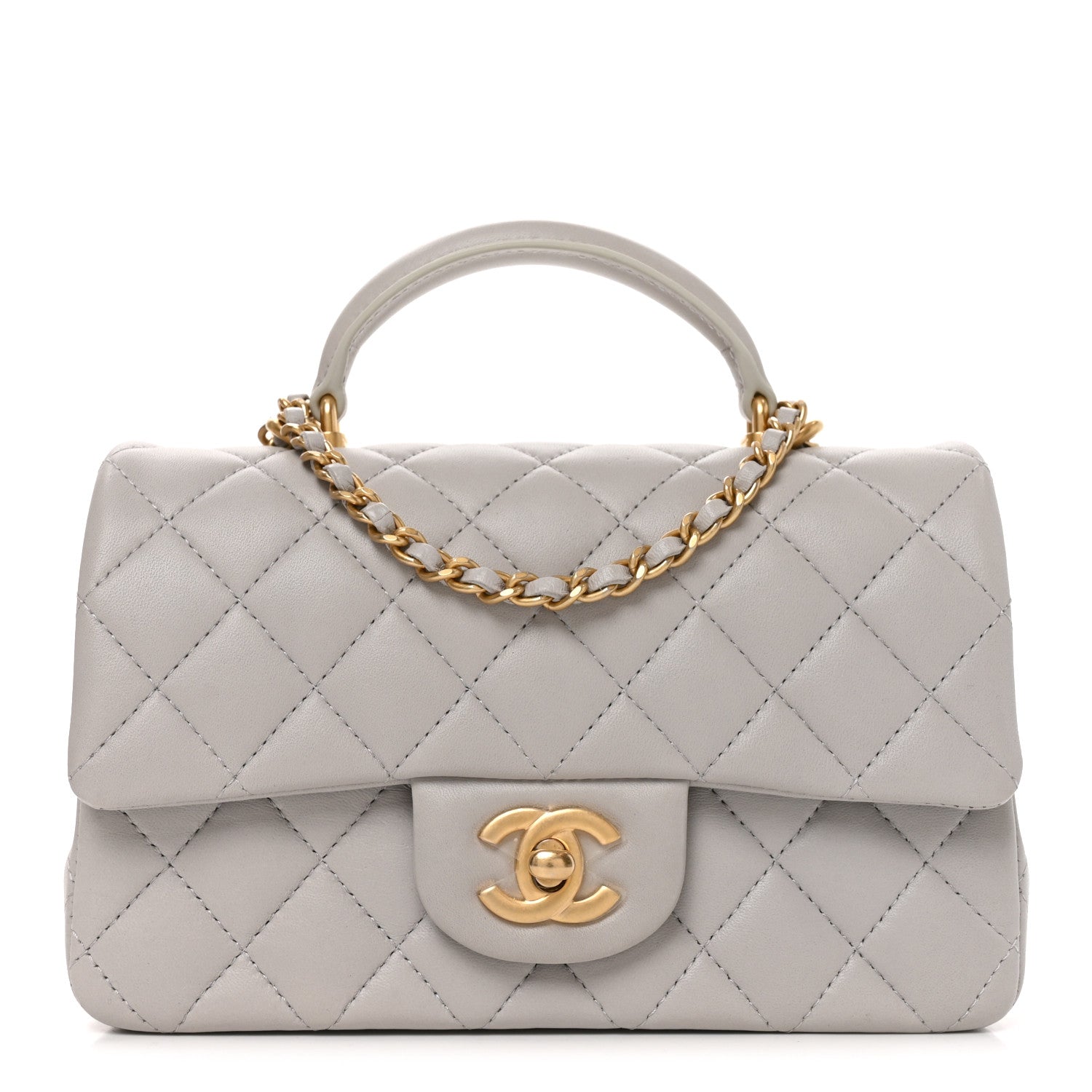 Chanel Lambskin Quilted Mini Top Handle Rectangular Flap Grey 1 of 11