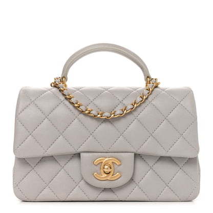 Chanel Lambskin Quilted Mini Top Handle Rectangular Flap Grey 1 of 11