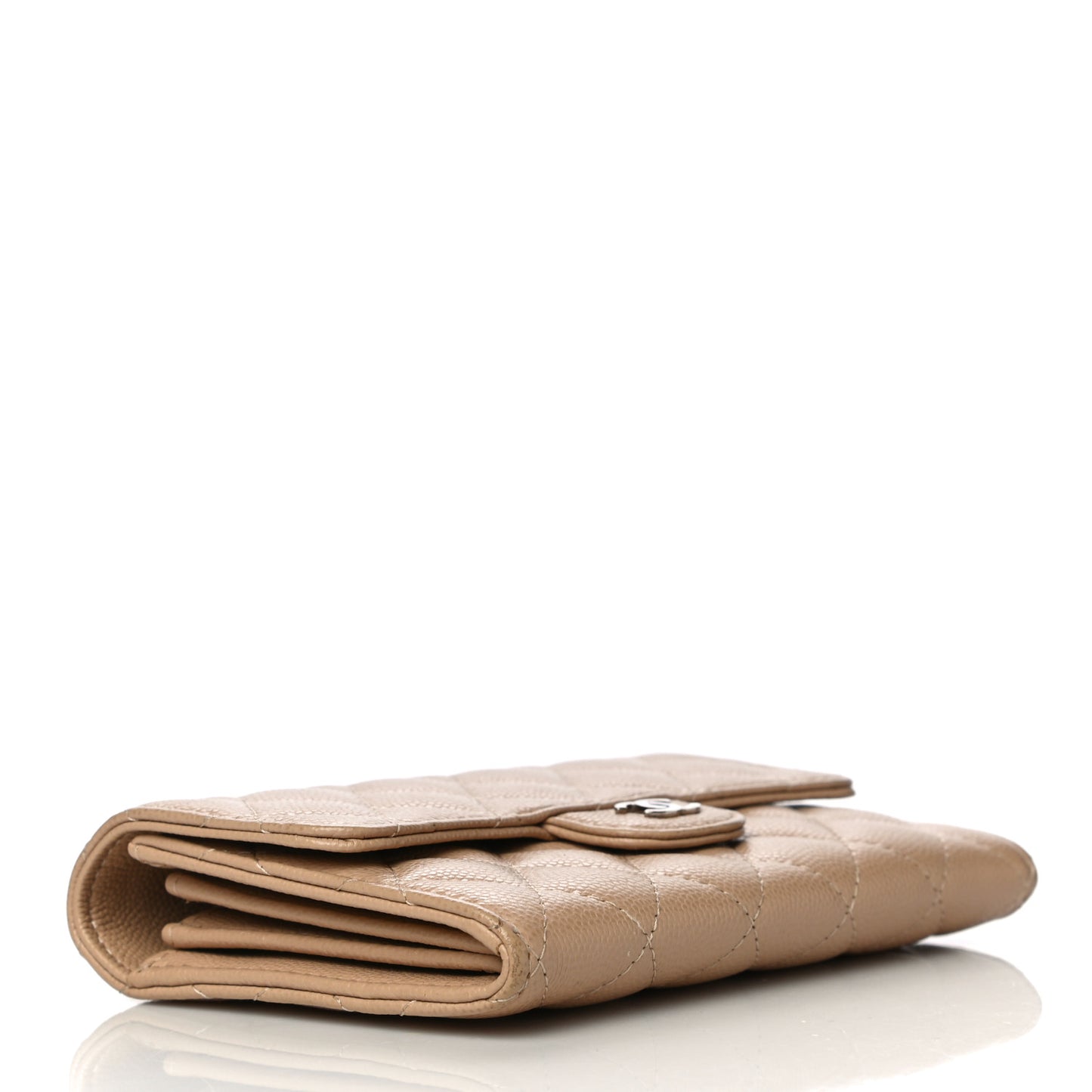 Caviar Quilted Medium Flap Wallet Beige