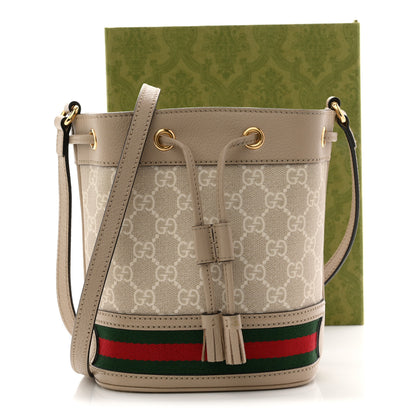 Gucci GG Supreme Monogram Textured Calfskin Web Mini Ophidia Bucket Bag Beige Ebony Mystic White Oatmeal 14 of 14