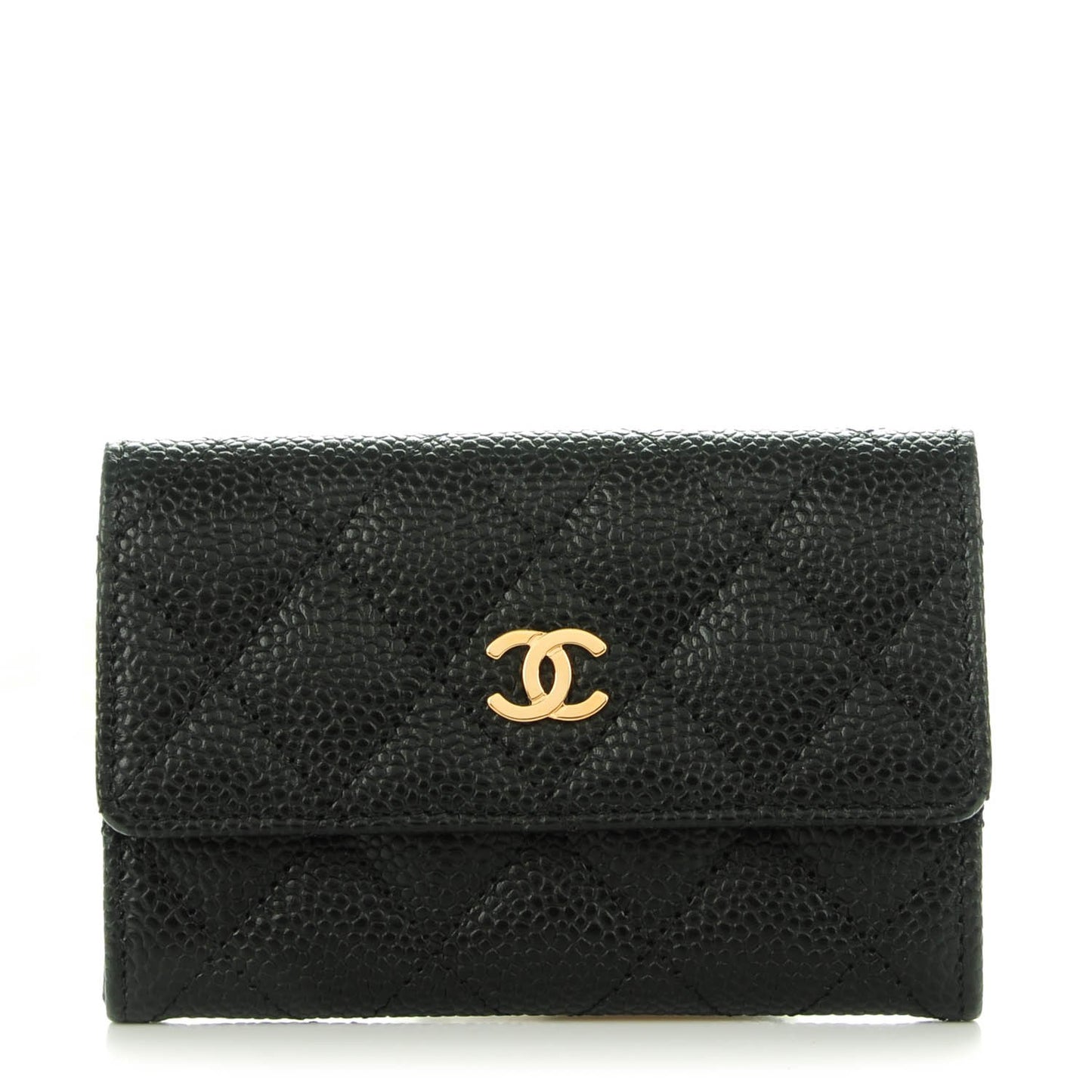 Caviar Quilted Flap Card Holder Black