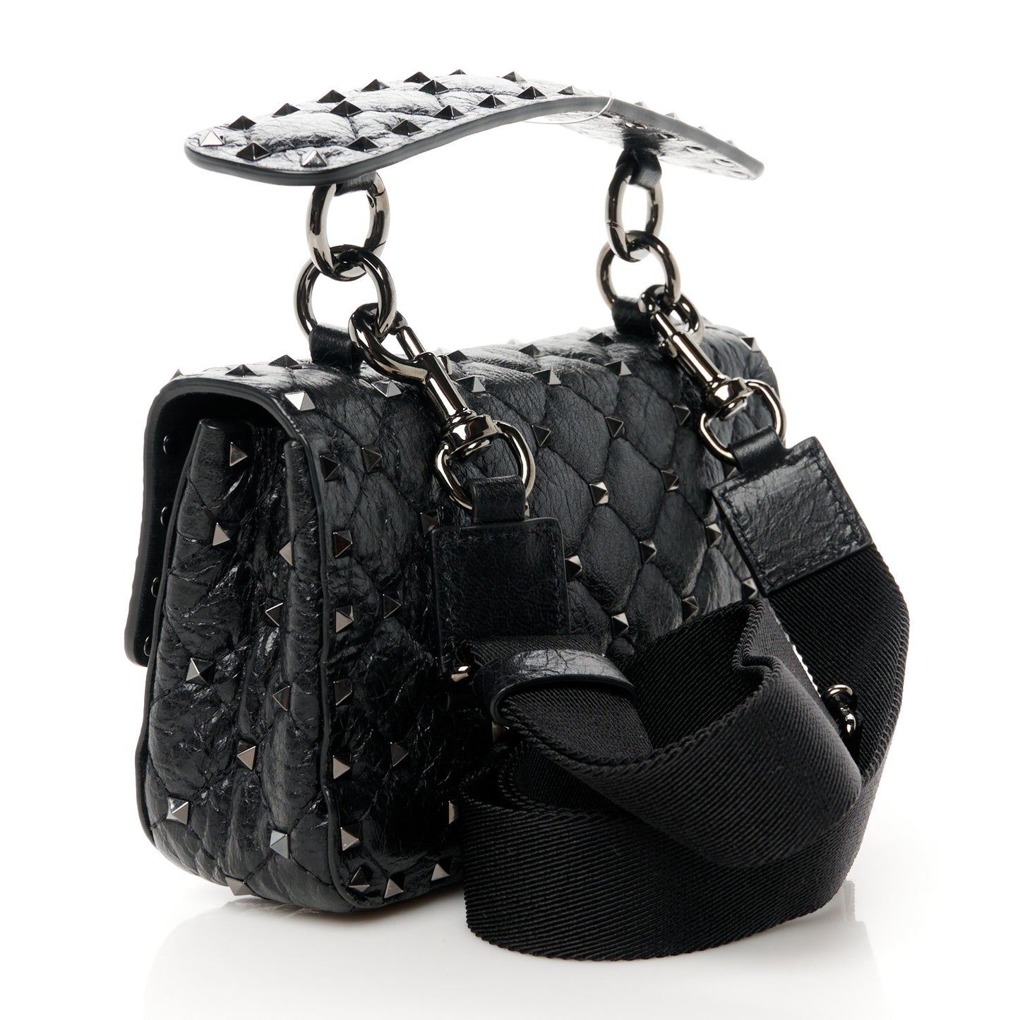 Lambskin Small Rockstud Spike Shoulder Bag Black
