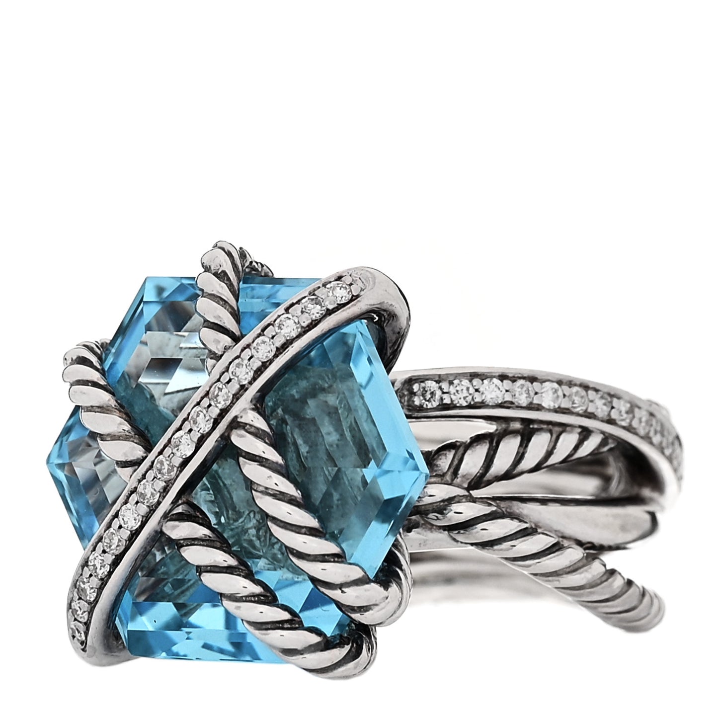 Sterling Silver Diamond Blue Topaz 16mm Cable Wrap Ring 51 5.75