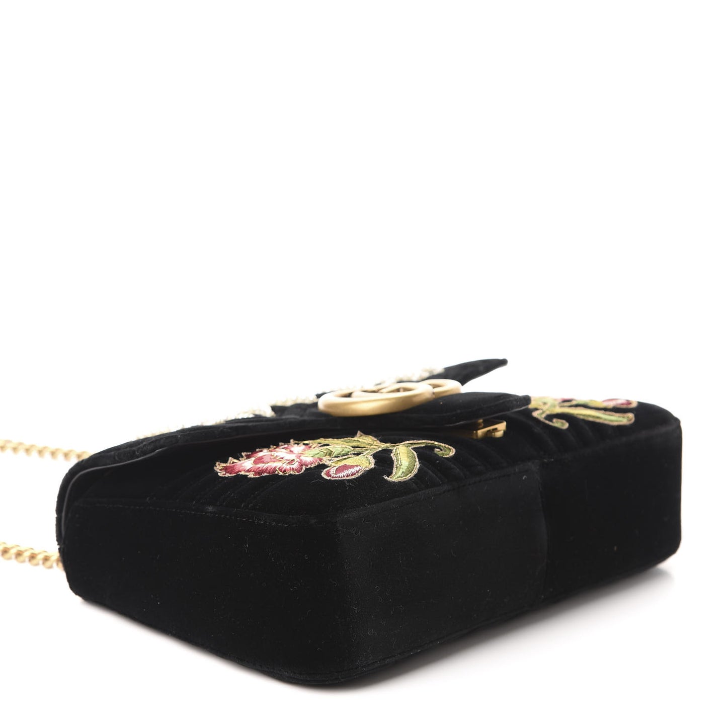 Velvet Matelasse Loved Embroidered Medium GG Marmont Shoulder Bag Black