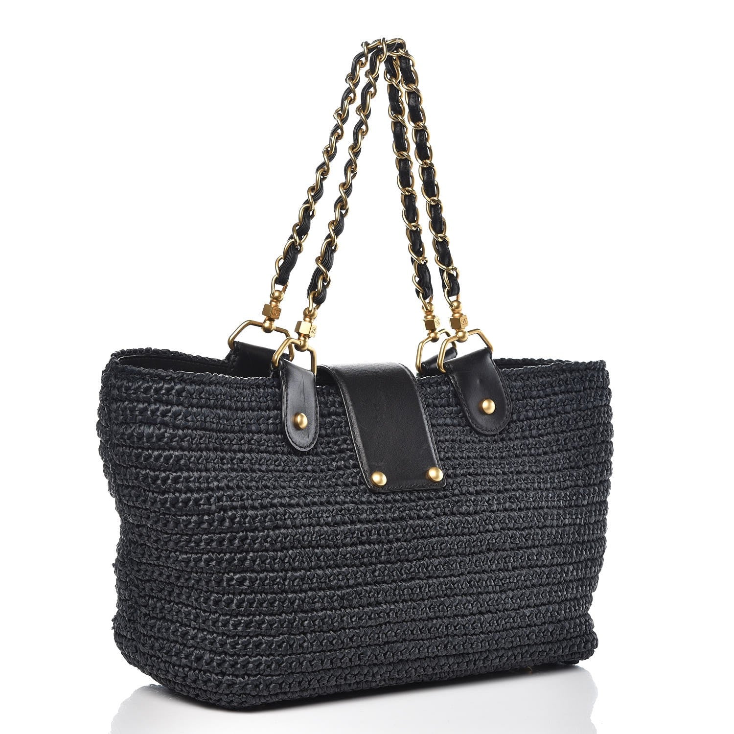 Chanel Straw Raffia Tote Black 3 of 9