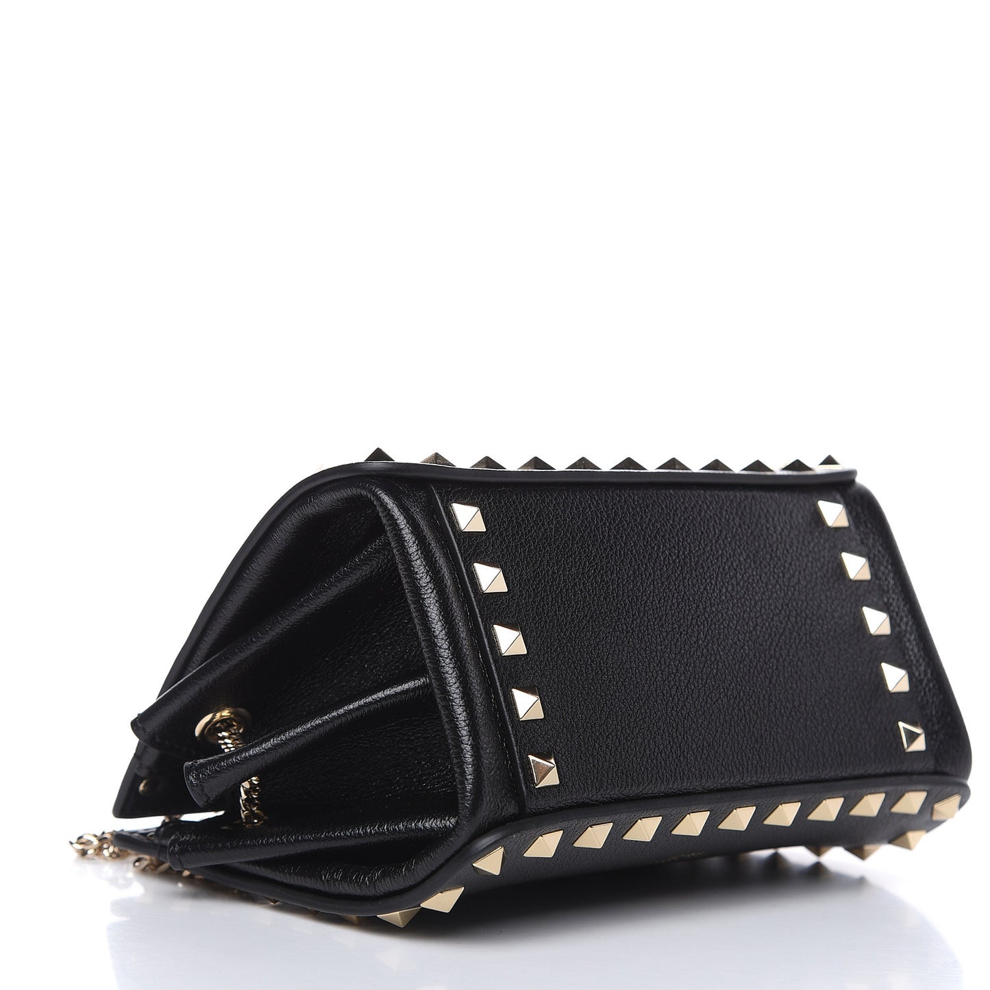 Calfskin Rockstud Mini Chain Shoulder Bag Black