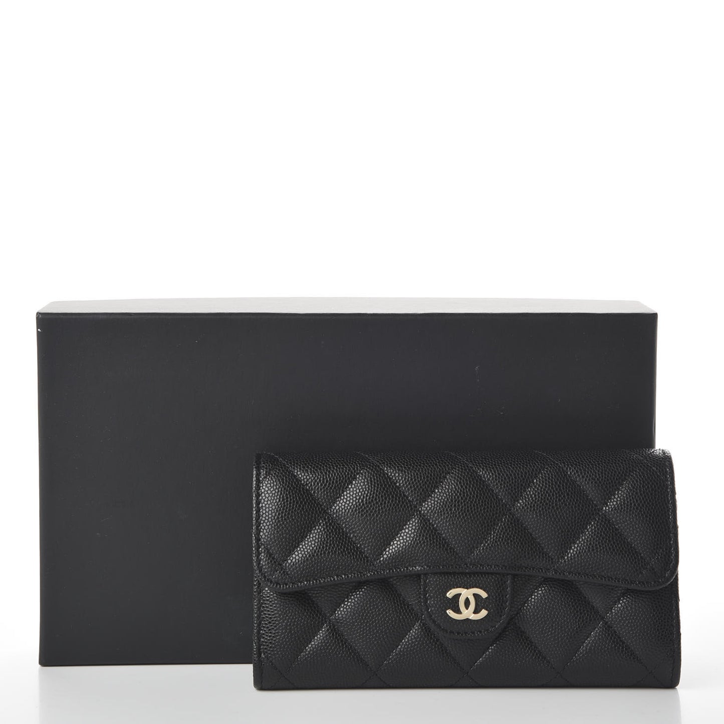 Caviar Quilted Medium Gusset Flap Wallet Black