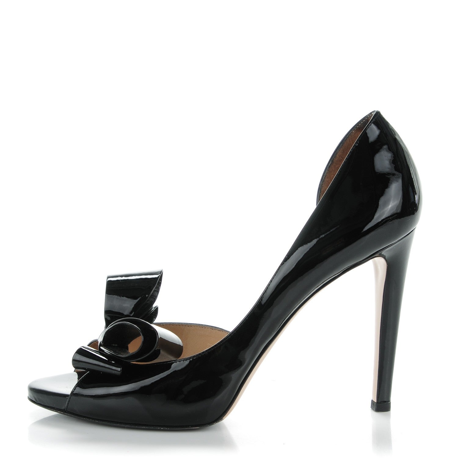 Valentino Garavani Patent Couture Bow Peep Toe d'Orsay 15/110mm Pumps 41 Black 1 of 8
