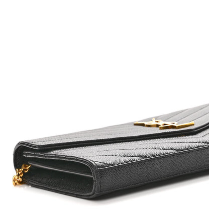 Saint Laurent Grain De Poudre Matelasse Chevron Monogram Chain Wallet Black 8 of 11