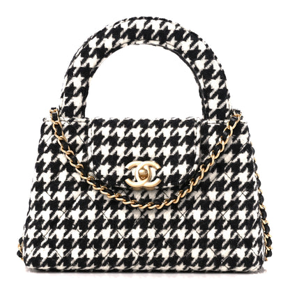 Chanel Tweed Houndstooth Quilted Nano Kelly Shopper Black White 1 of 11