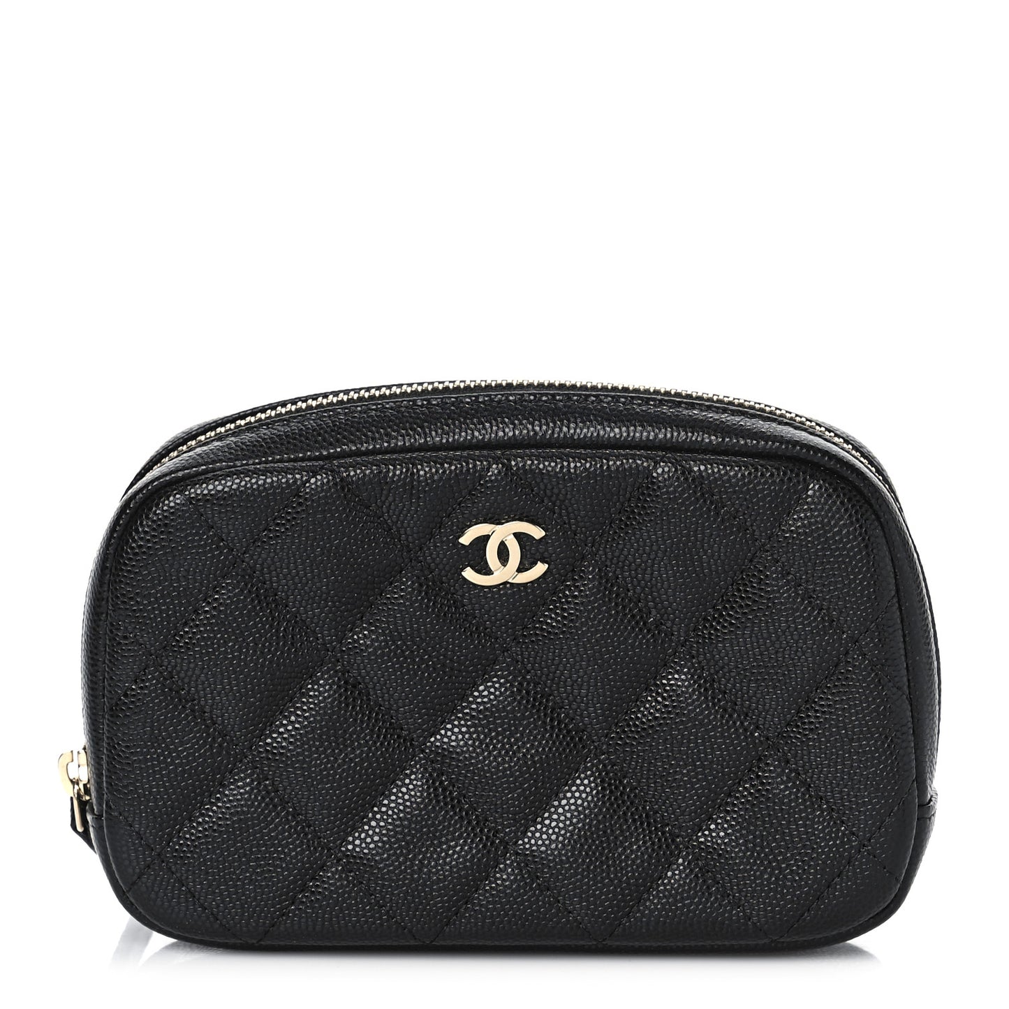 Caviar Quilted Small Curvy Pouch Cosmetic Case Black