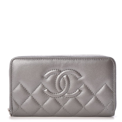 Chanel Metallic Caviar Quilted Medium Zip Around Wallet Silver 1 of 9