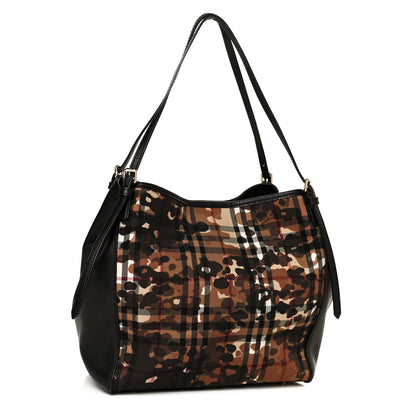 Burberry Nylon Calfskin Camouflage Check Small Canterbury Tote Black 3 of 11