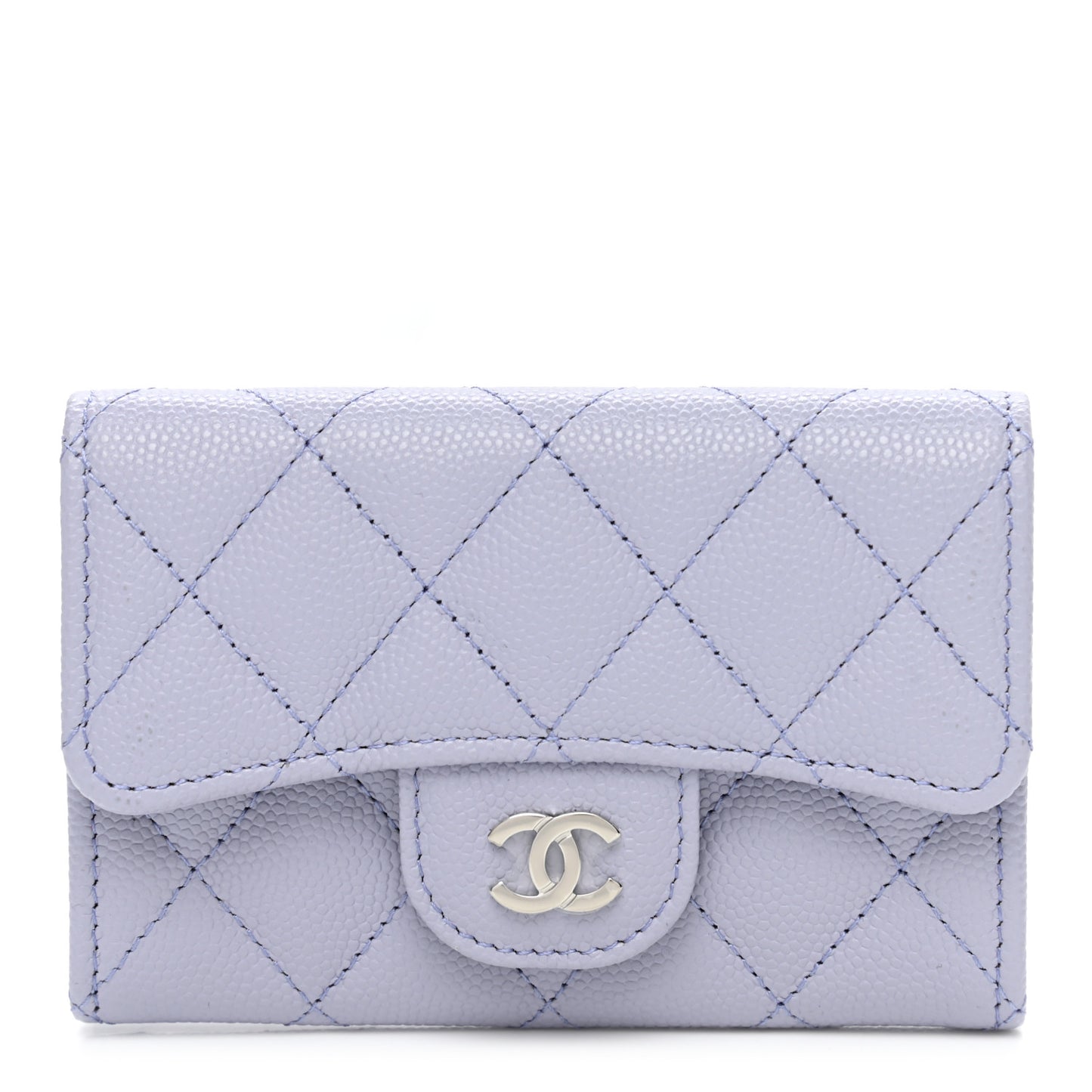 Caviar Quilted Flap Card Holder Wallet Light Purple