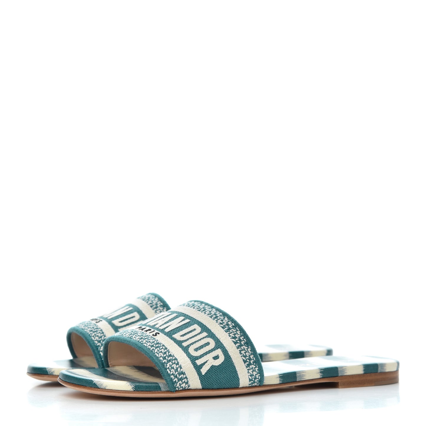 Cotton D-Stripes Embroidered Dway Mules Slide Sandals 37 Deep Ocean