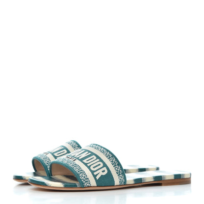 Christian Dior Cotton D-Stripes Embroidered Dway Mules Slide Sandals 37 Deep Ocean 3 of 11