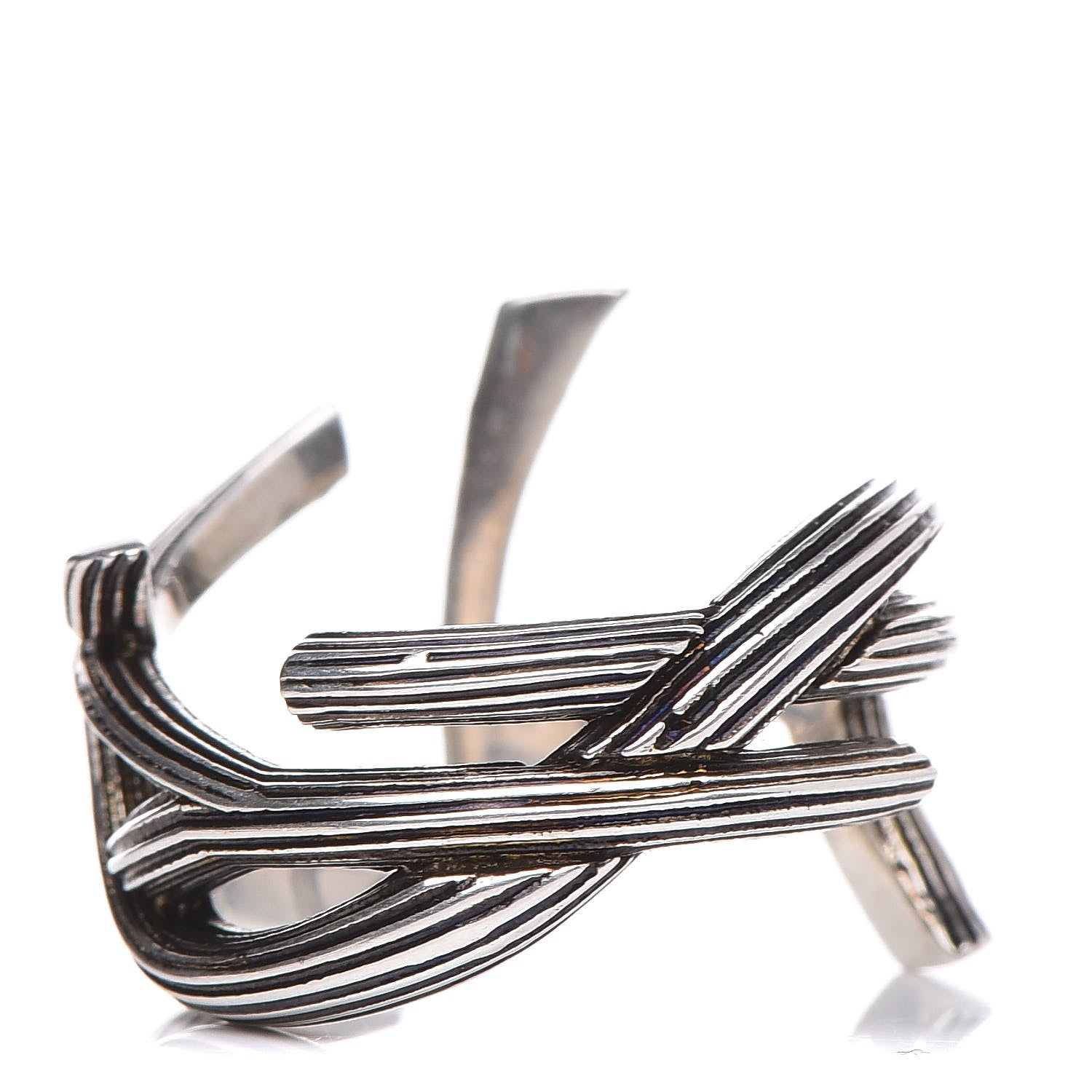 Saint Laurent Straited Brass Monogram Ring 6 Oxidized Silver 1 of 6