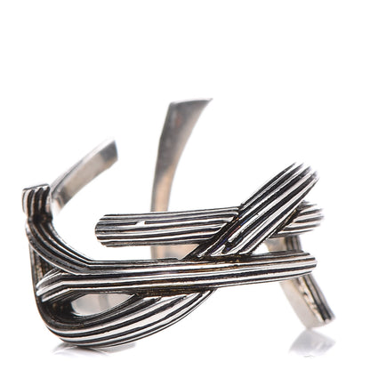 Saint Laurent Straited Brass Monogram Ring 6 Oxidized Silver 1 of 6