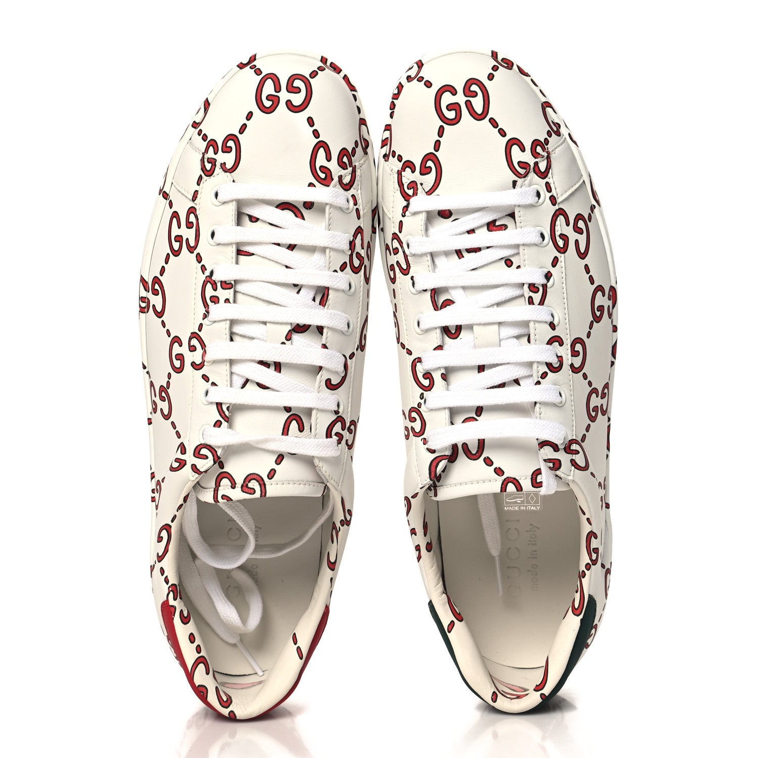 Gucci Calfskin GucciGhost Print Mens Ace Sneakers 11 White Hibiscus Red 2 of 12