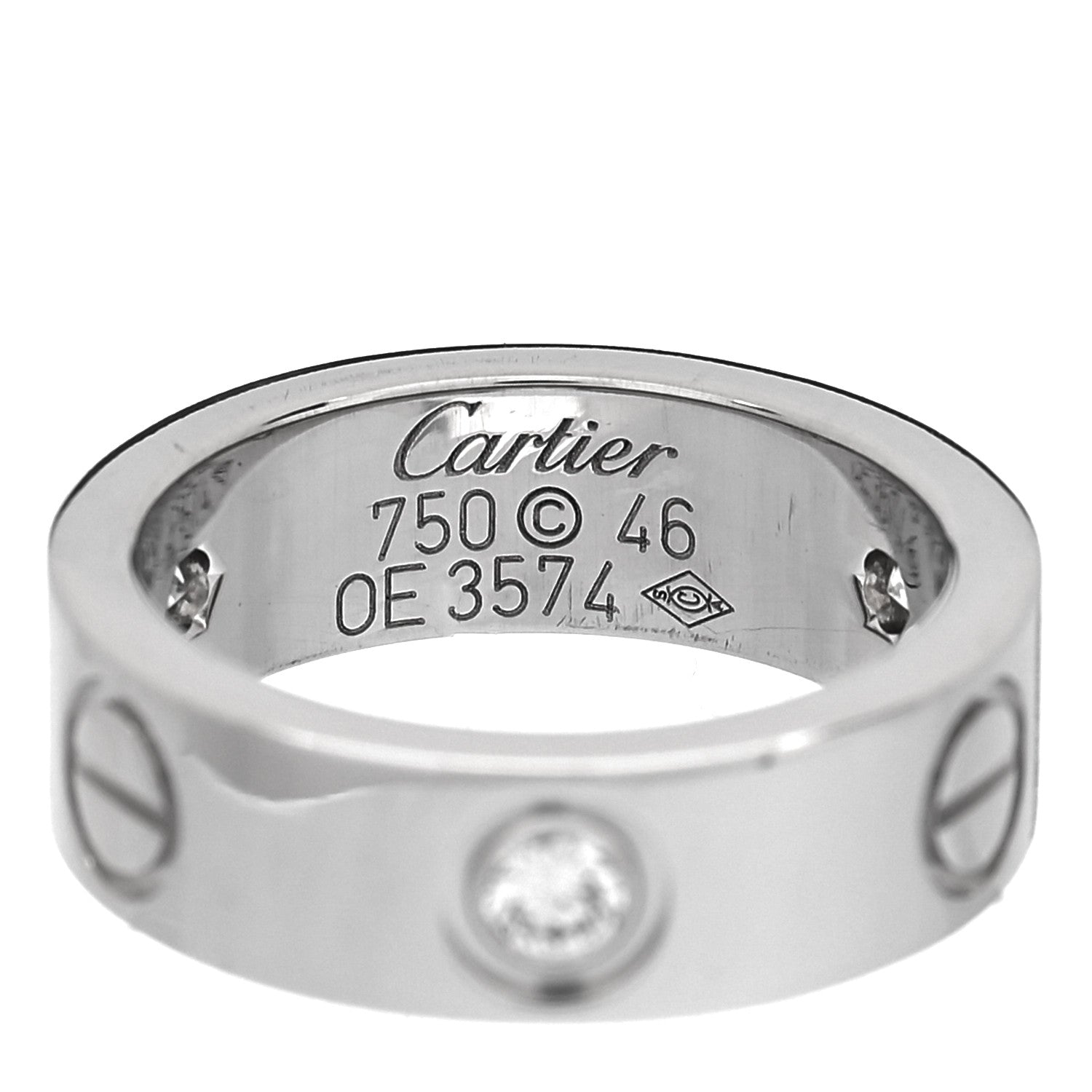 Cartier 18K White Gold 3 Diamond 5.5mm LOVE Ring 46 3.75 4 of 5