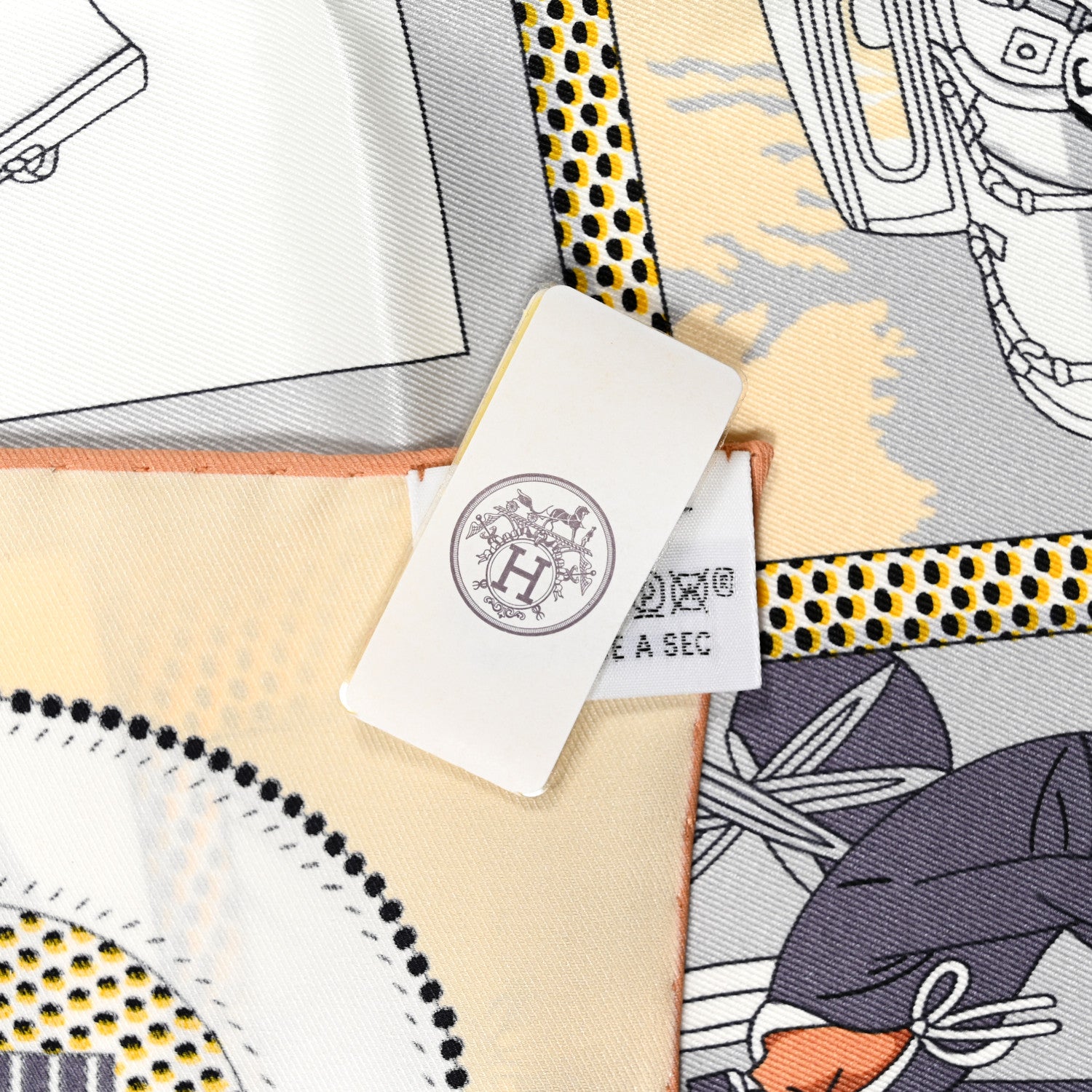 Hermes Silk Confort En Automobile Scarf 70 Creme White Black 4 of 4