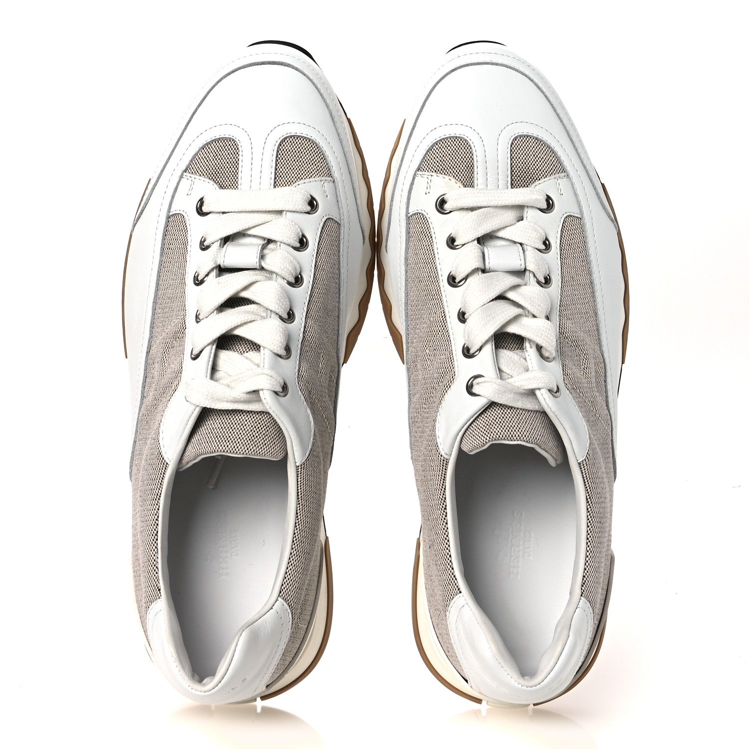 Hermes Canvas Calfskin Mens Trail Sneakers 41.5 Prunoir White 2 of 12