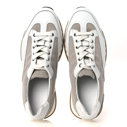 Hermes Canvas Calfskin Mens Trail Sneakers 41.5 Prunoir White 2 of 12