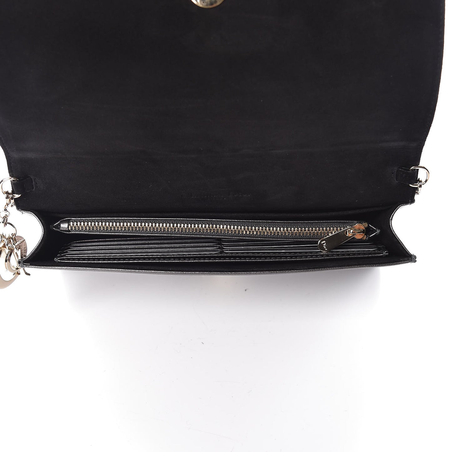 Metallic Calfskin Cannage Lady Dior Convertible Clutch Gunmetal