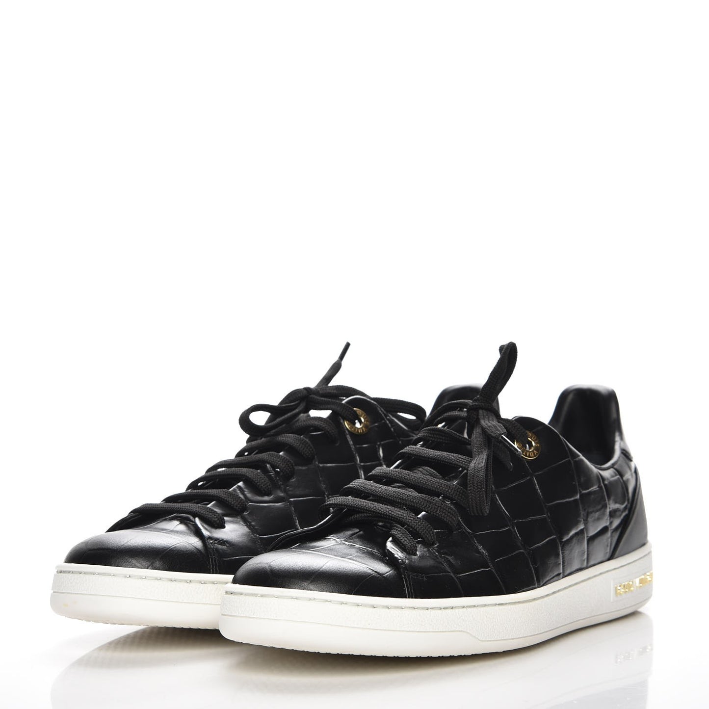 Calfskin Crocodile Embossed Frontrow Sneakers 39 Black