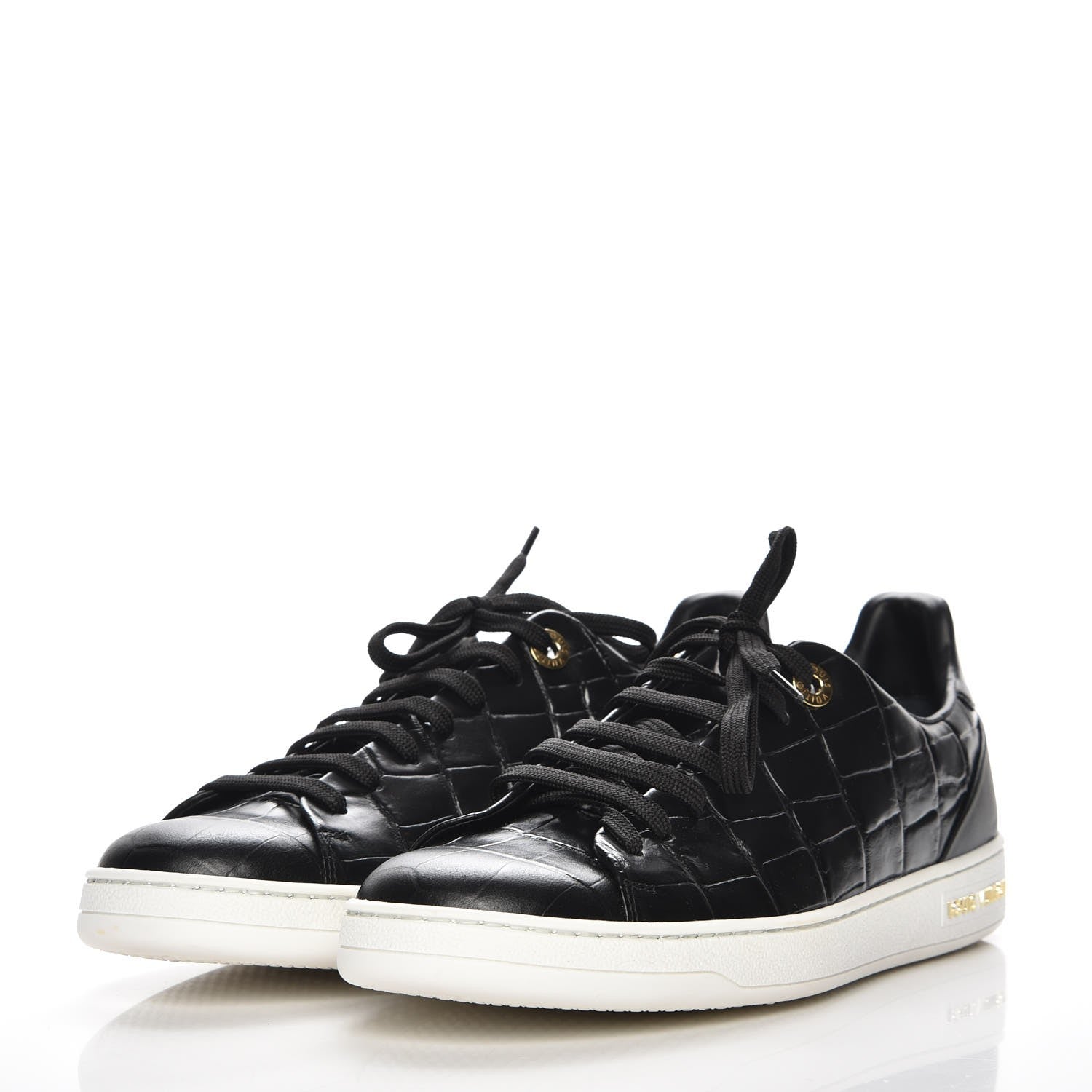 Louis Vuitton Calfskin Crocodile Embossed Frontrow Sneakers 39 Black 3 of 8