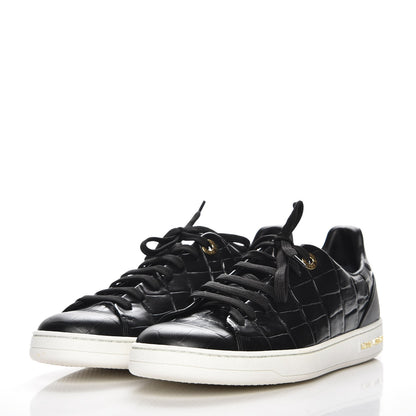 Louis Vuitton Calfskin Crocodile Embossed Frontrow Sneakers 39 Black 3 of 8