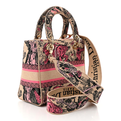 Christian Dior Canvas Toile De Jouy Embroidered Medium Lady D-Lite Beige Pink 3 of 10