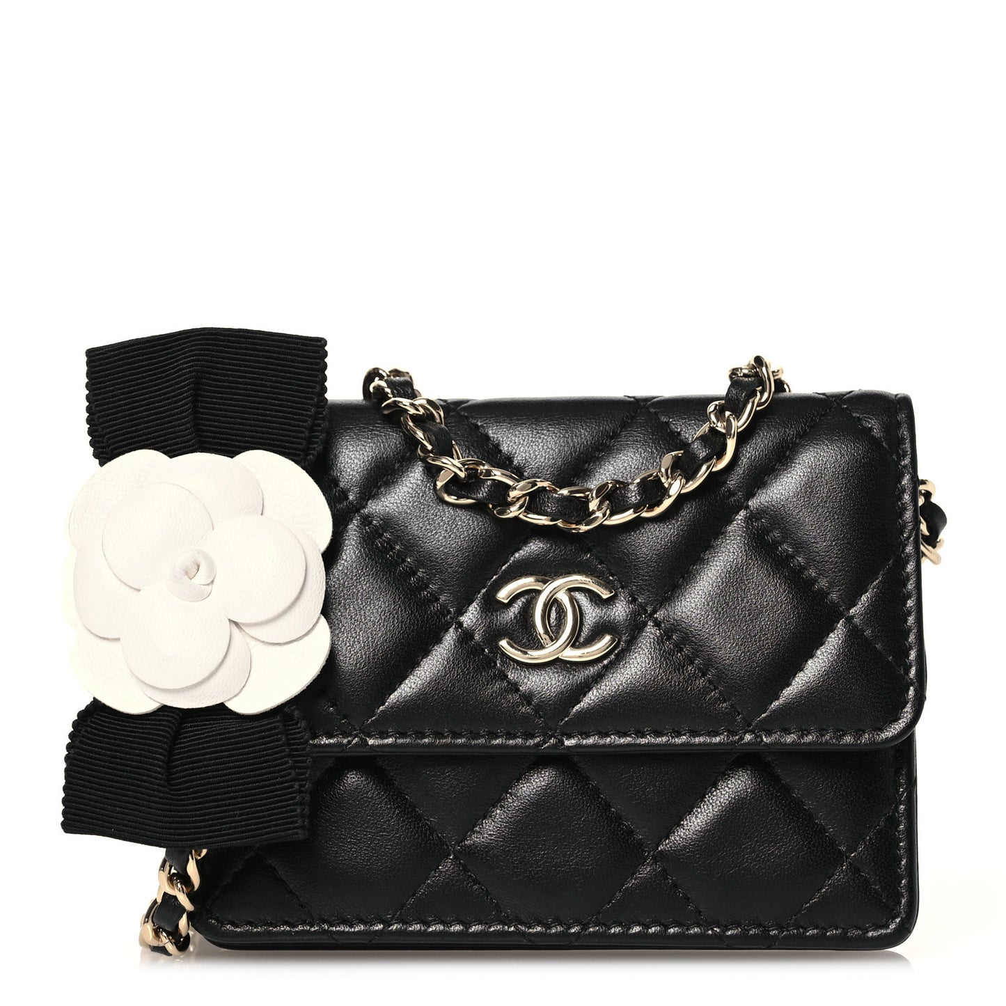 Lambskin Quilted My Chanel Lady Card Holder On Chain Black