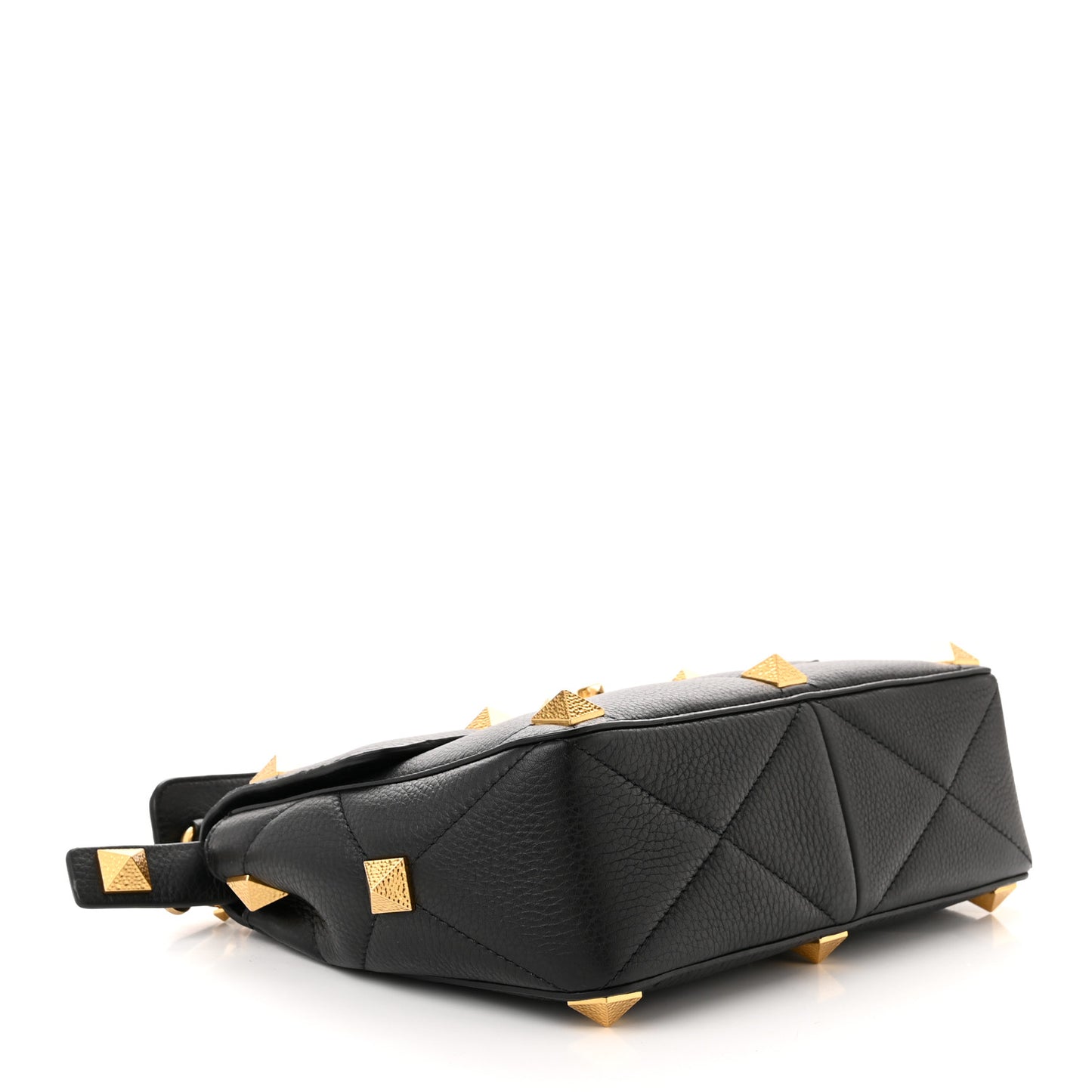 Grained Calfskin Large Roman Stud Shoulder Bag Black