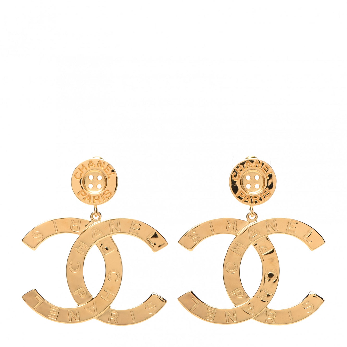 Metal Large Paris Button Earrings Gold