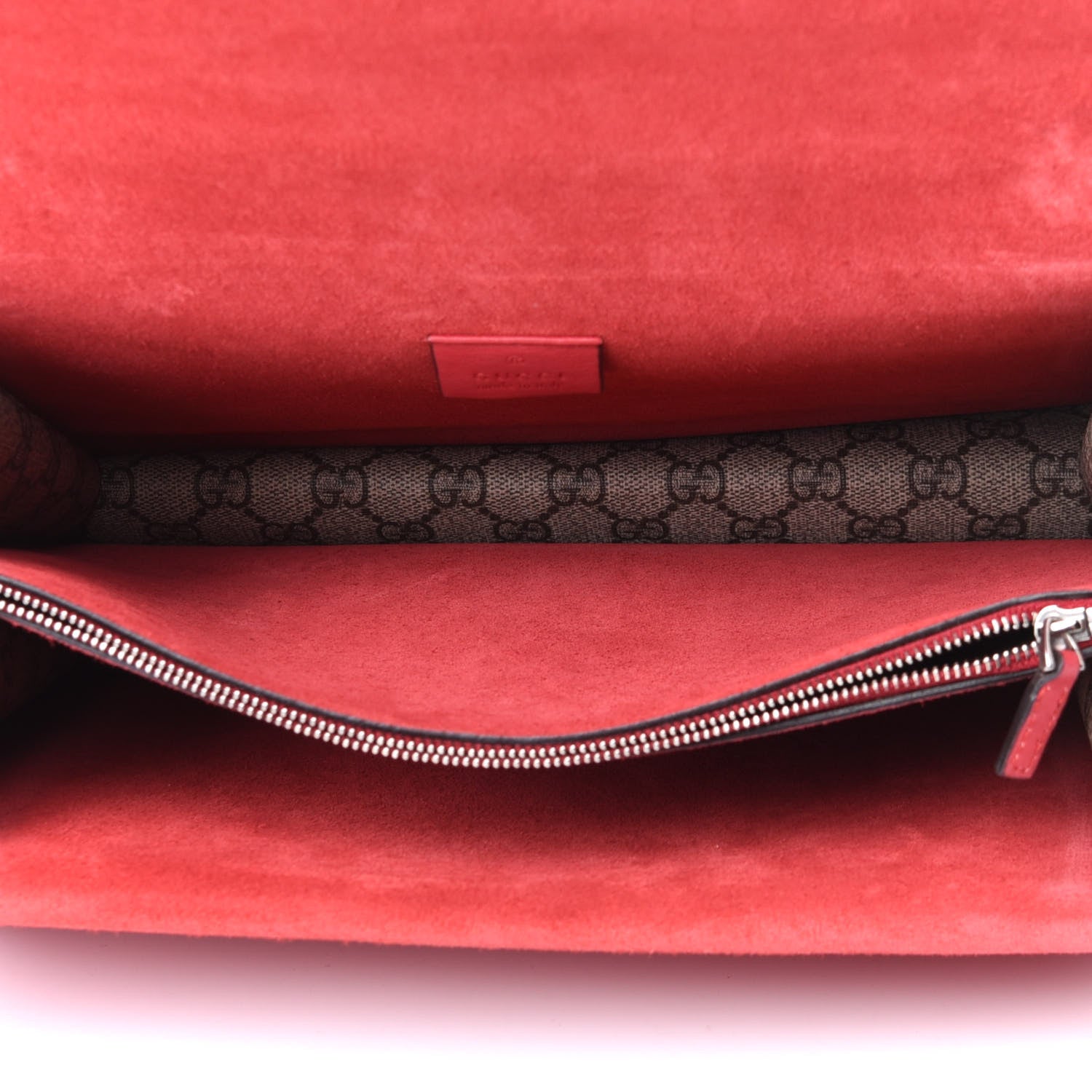 Gucci GG Supreme Monogram Suede Cudu Medium Dionysus Shoulder Bag Beige Ebony Vulcanic Red 5 of 14