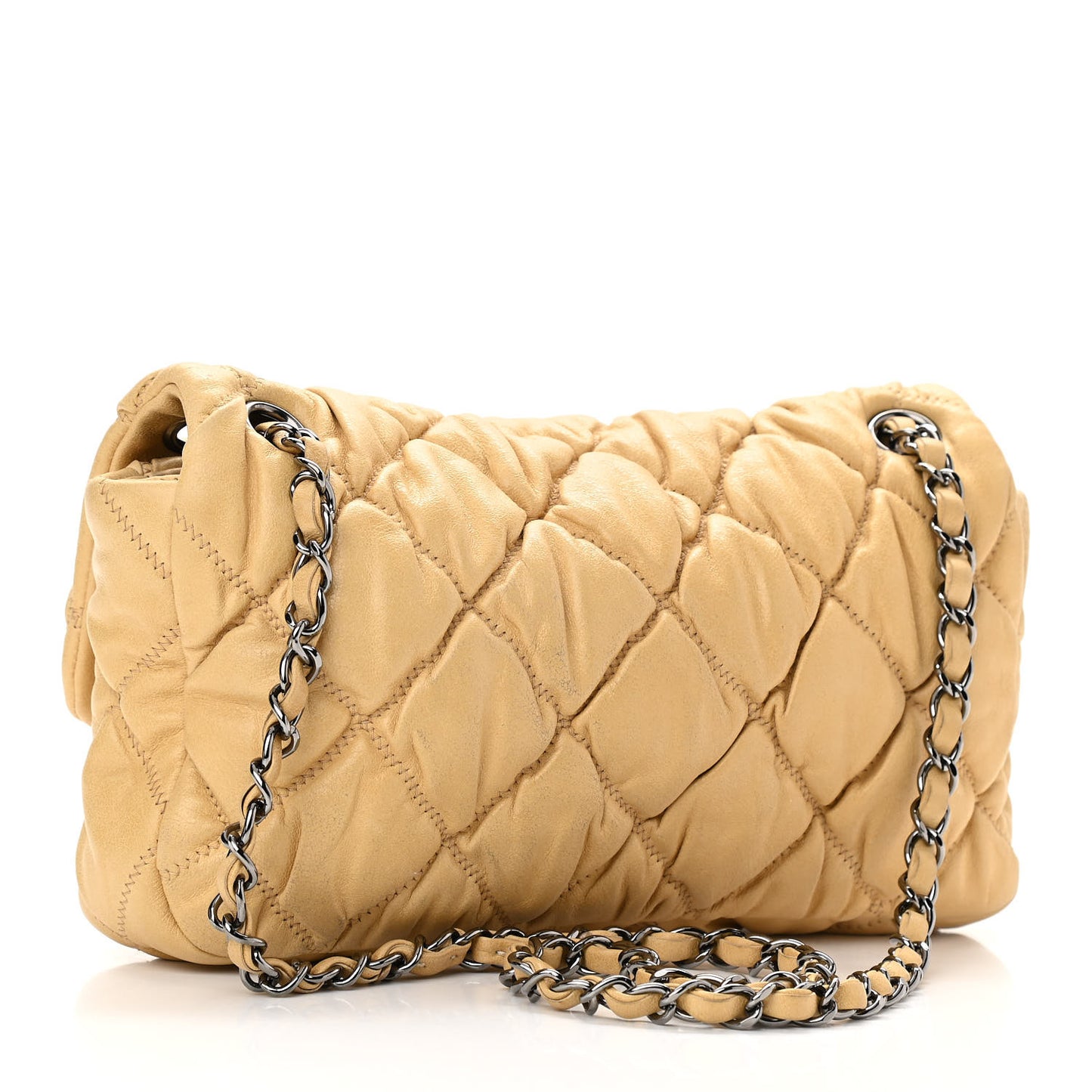 Calfskin Quilted Medium Bubble Quilt Flap Bag Beige