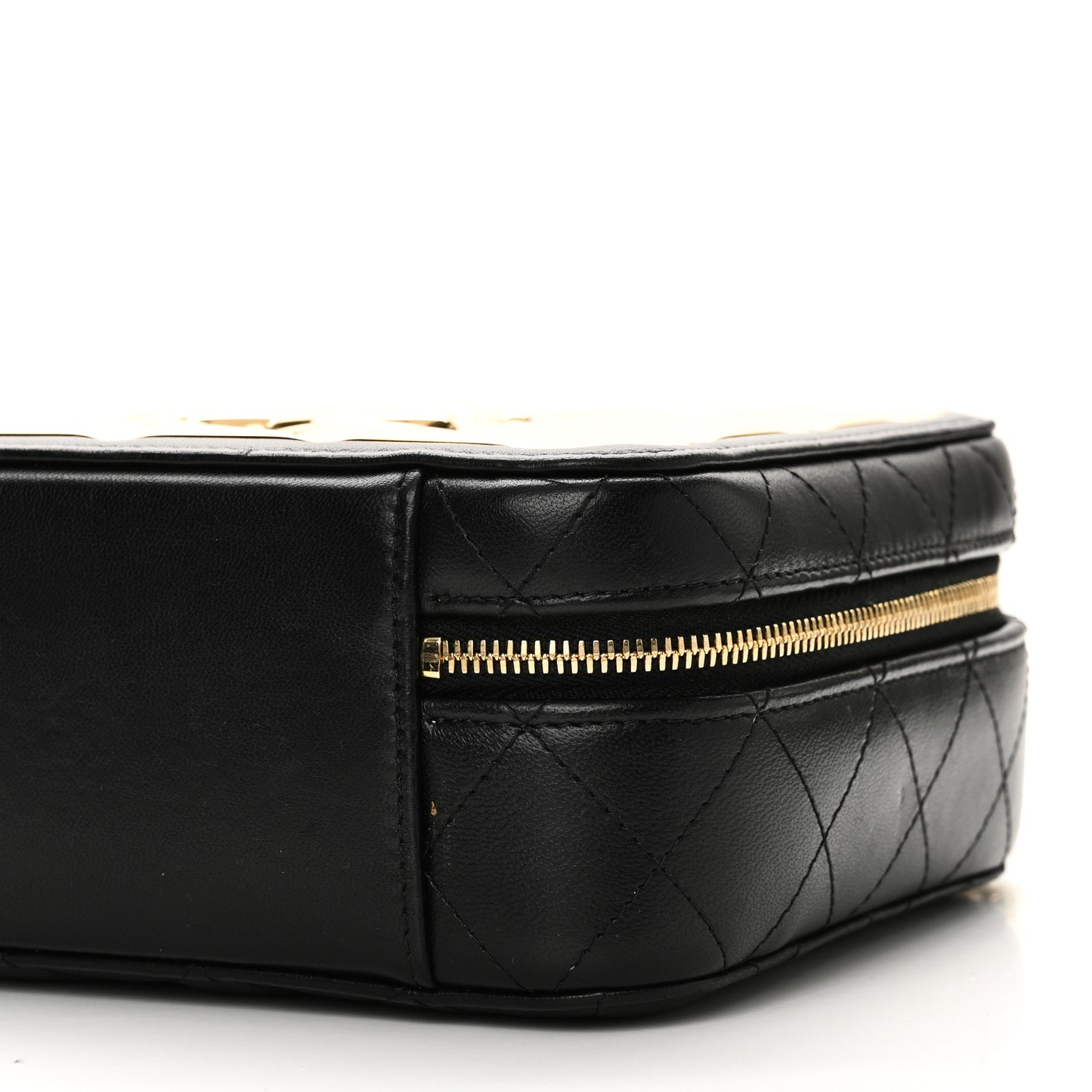 Lambskin Metal Quilted Golden Plate Vanity Case Black Golden Plate Vanity Case Black Gold