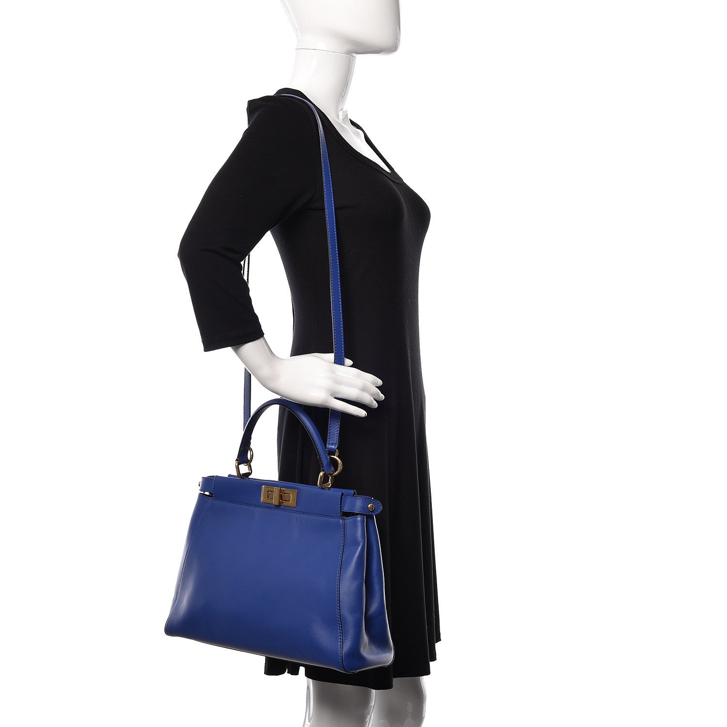 Fendi Vitello Morgan Fabric Jacquard Pequin Medium Peekaboo Iconic Satchel Blue Neon Tobacco 2 of 13