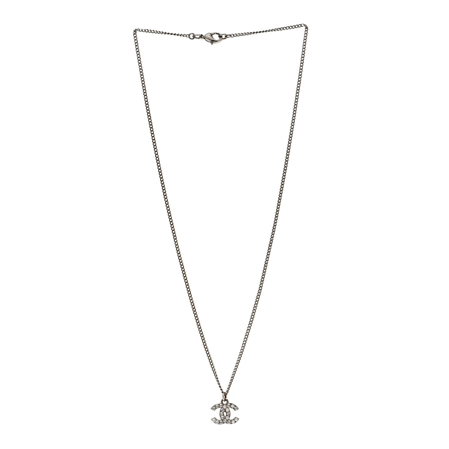 Chanel Crystal Timeless CC Necklace Silver 3 of 6
