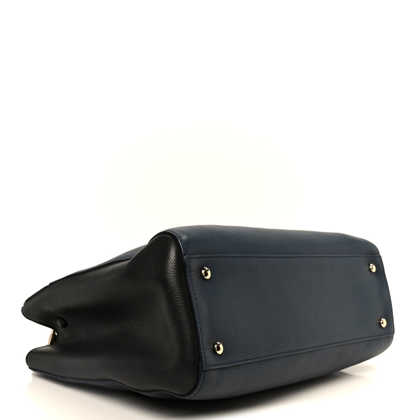 Grained Calfskin Small Neo Executive Shopper Tote Dark Blue Black