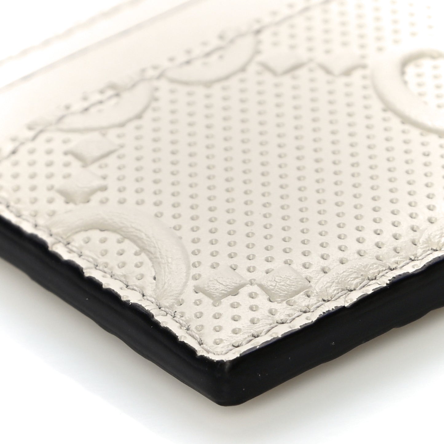Calfskin GG Tennis Embossed Card Holder Mystic White