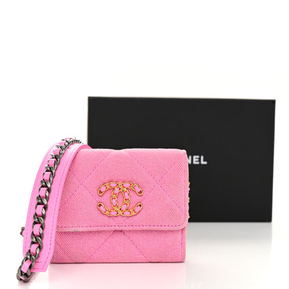 Chanel Denim Quilted Chanel 19 Flap Coin Purse With Chain Pink 12 of 12
