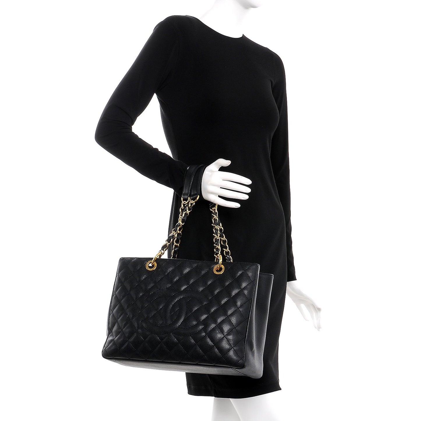 Caviar Quilted Grand Shopping Tote GST Black