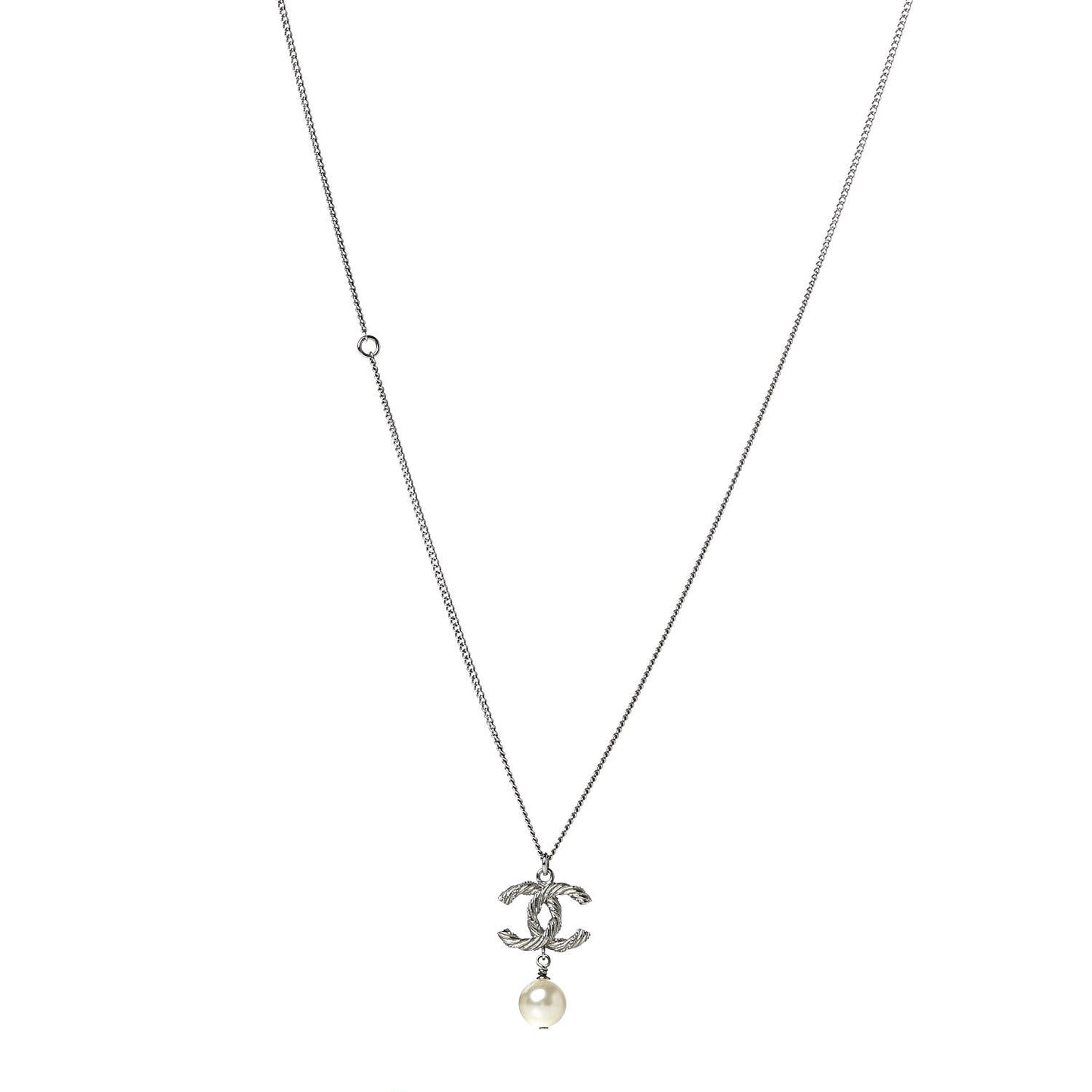 Pearl Twisted CC Drop Necklace Silver