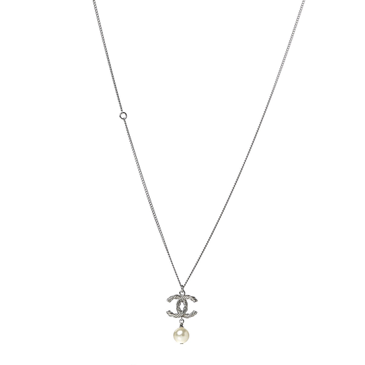Chanel Pearl Twisted CC Drop Necklace Silver 1 of 5