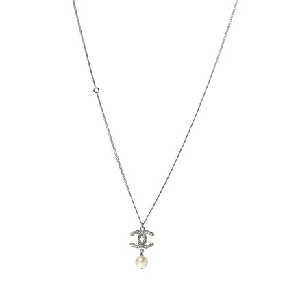 Chanel Pearl Twisted CC Drop Necklace Silver 1 of 5