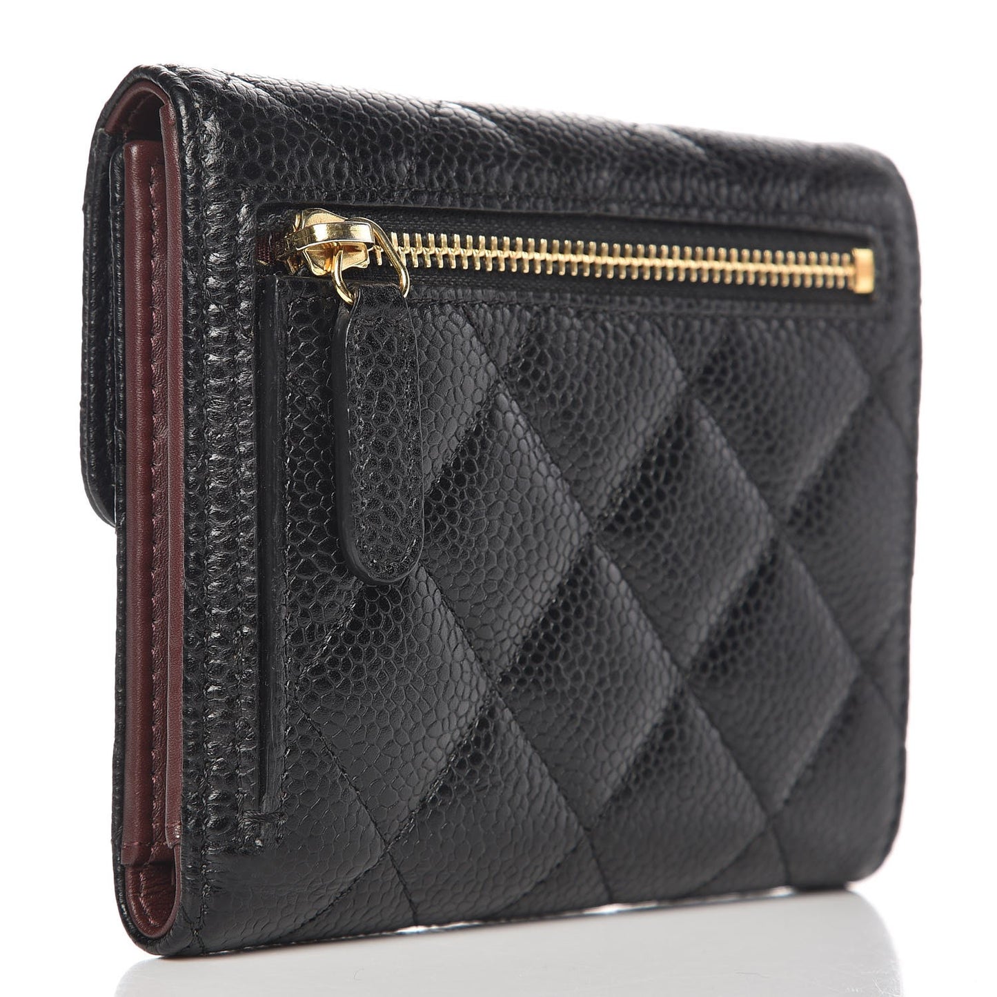Caviar Quilted Compact Flap Wallet Black